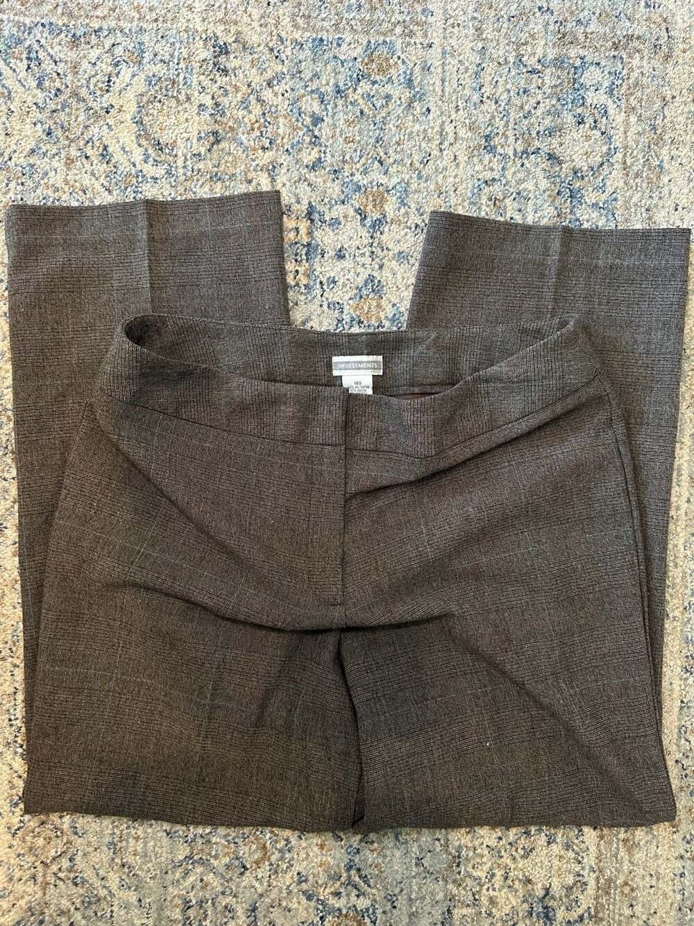 Investments Womens Brown Plaid Glen Check Office Career Pants Size 14S